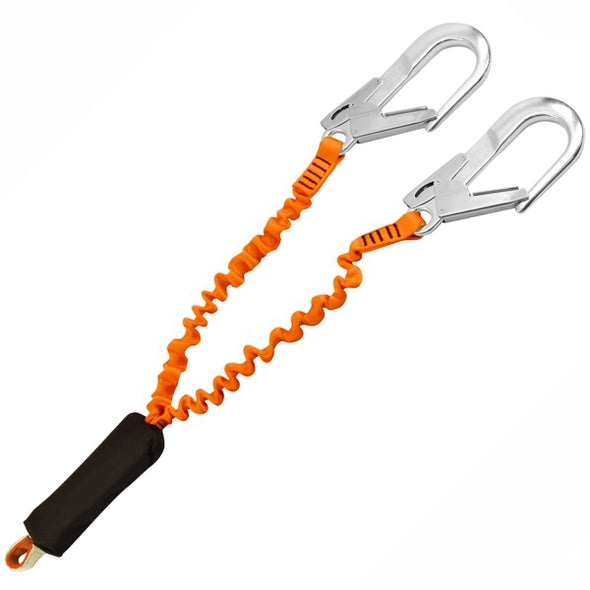 Elastic webbing Y-lanyard with shock absorber with 2 snap hooks