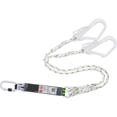 Double lanyard with shock absorber with 2 pliers carabiners