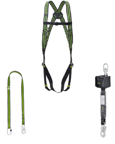 BASIC fall arrest kit consisting of:Harness + Double lanyard + Backpack + Manual + Video course